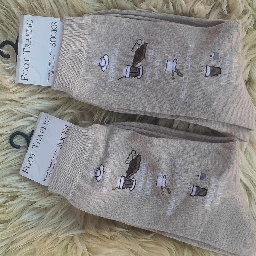 His / Hers FOOT TRAFFIC Novelty Sock Pair Latte /Coffee unisex coffee Lover Gift